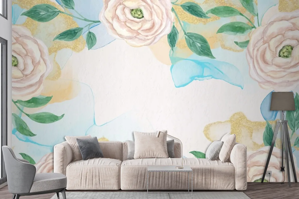 Watercolor Plants Natural Background Wallpaper Mural