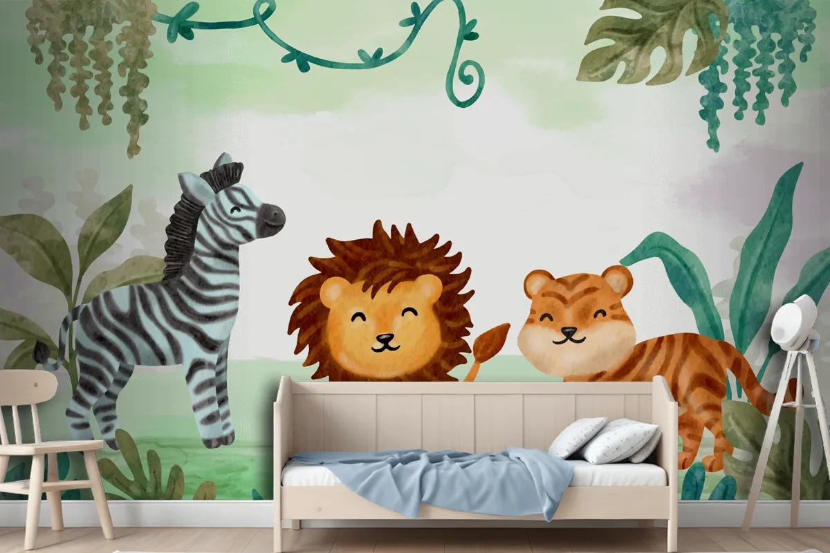 Watercolor Safari Background Boys Wallpaper Mural