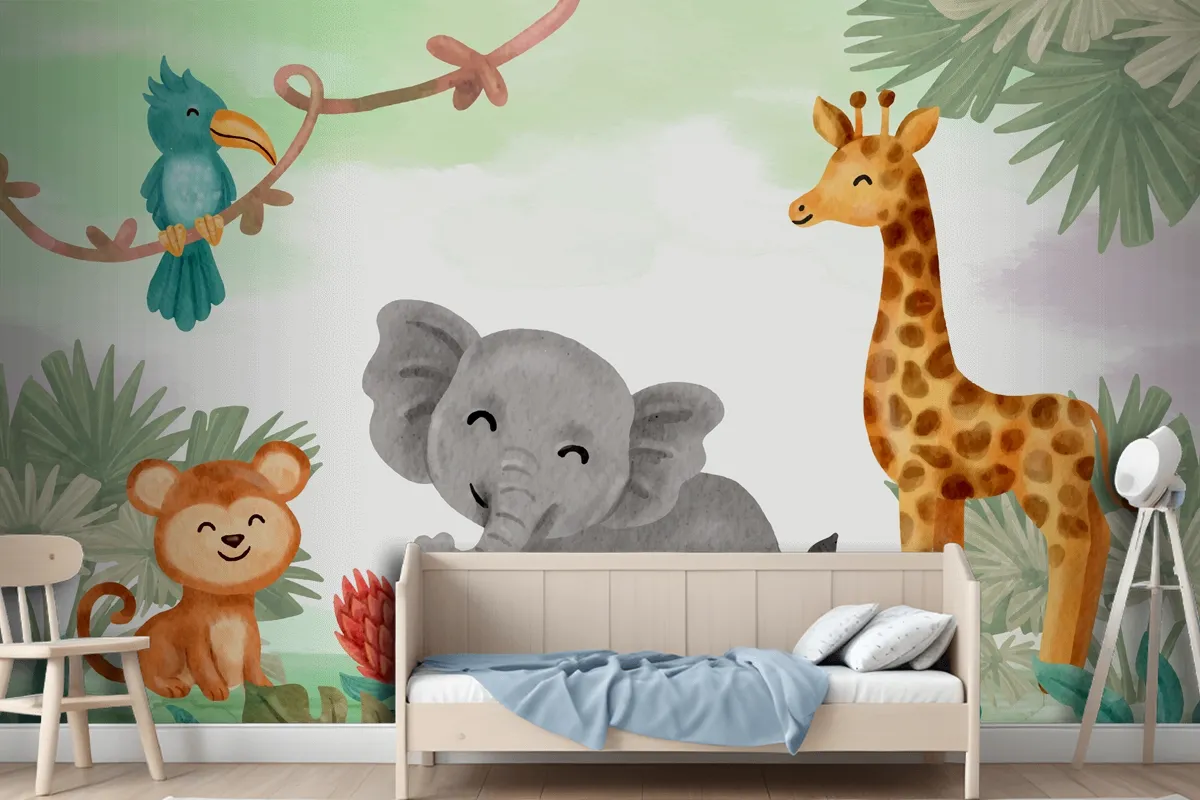 Watercolor Safari Background Kids Wallpaper Mural