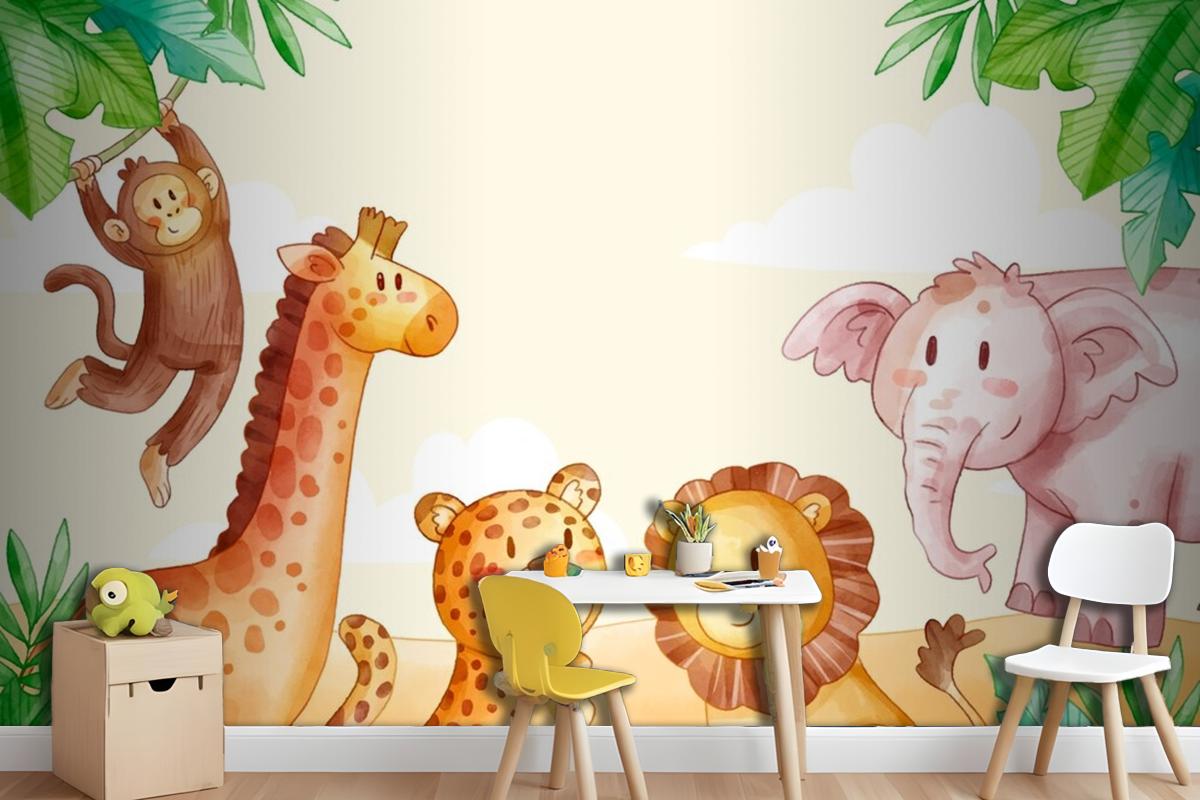 Watercolor Safari Background Wallpaper Mural