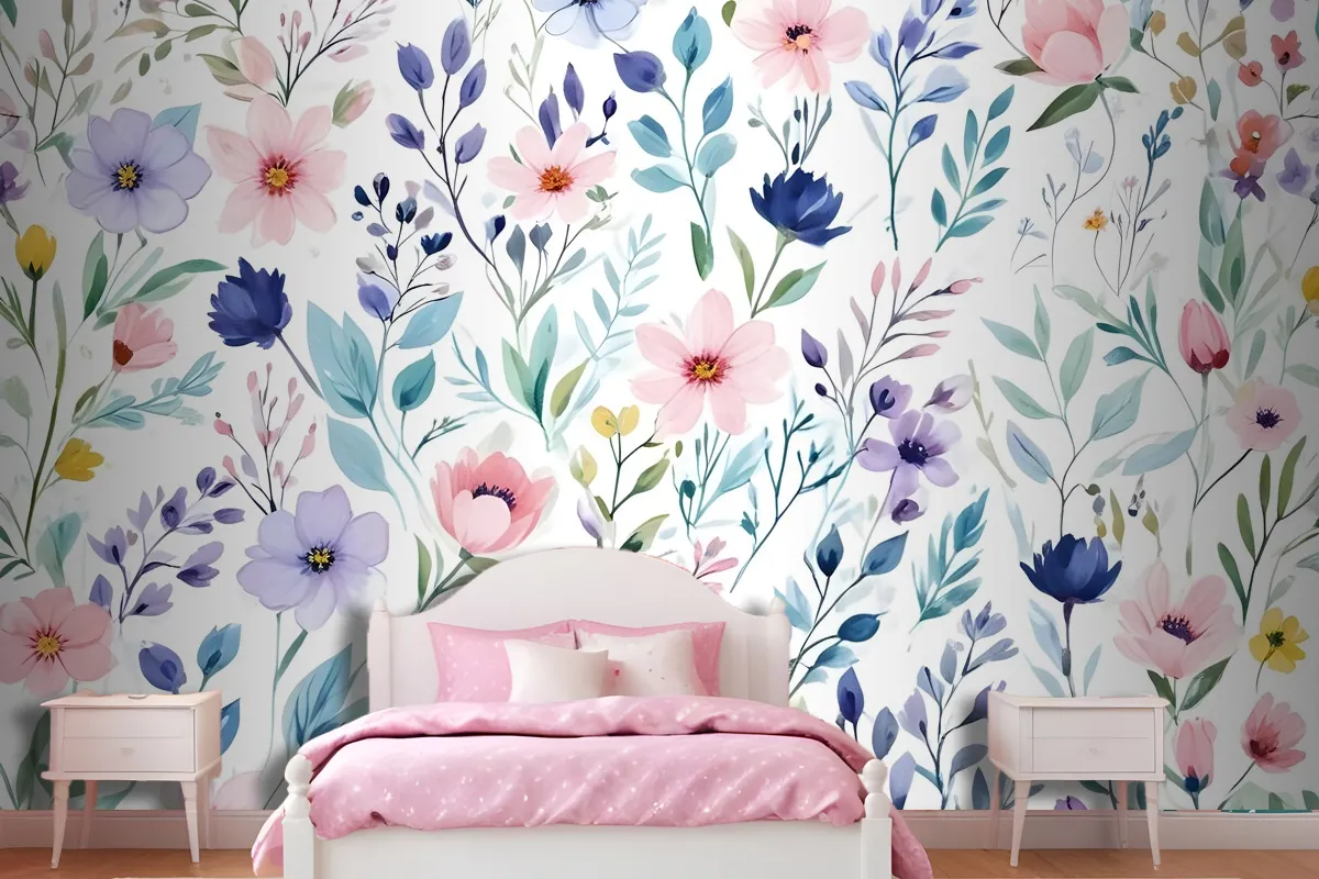 Watercolor Spring Floral Wallpaper Mural