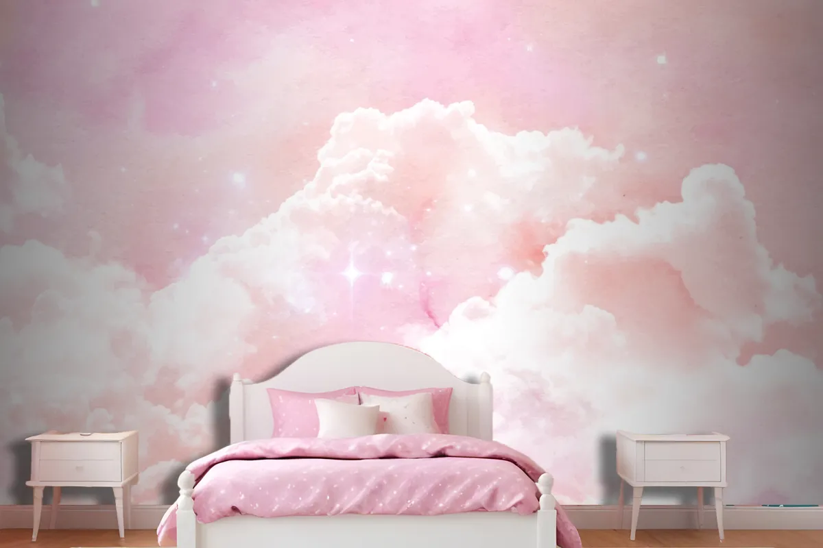 Watercolor Sugar Cotton Clouds Background Wallpaper Mural