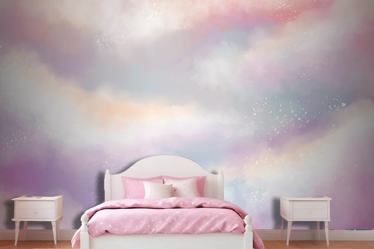 Watercolor Sugar Cotton Clouds Wallpaper Mural