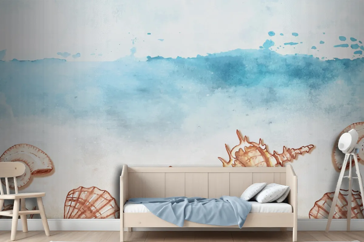 Watercolor Summer Background With Shells Wallpaper Mural