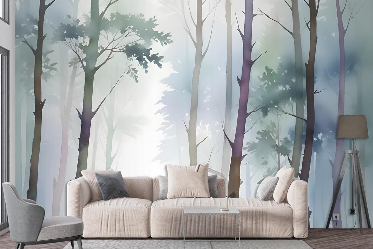 Watercolor Trees Wallpaper Mural