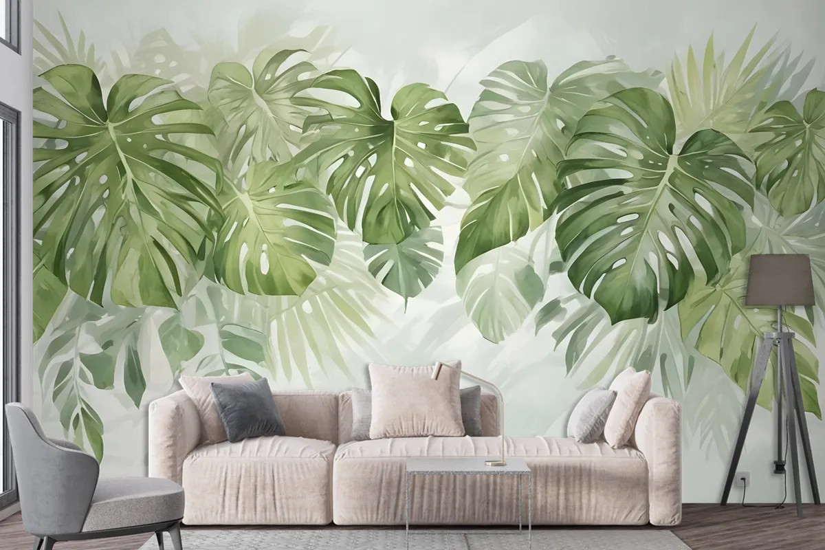 Watercolor Tropical Leaves Wallpaper Mural