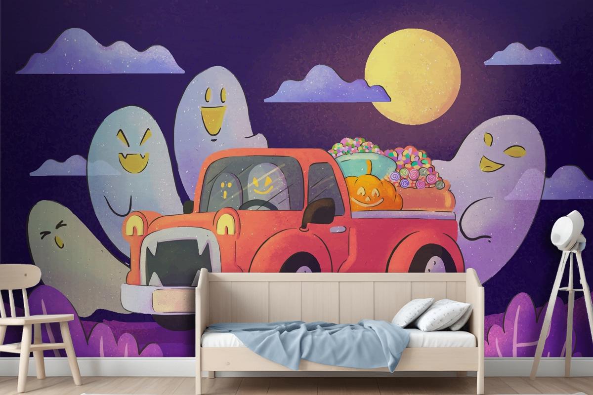 Watercolor Trunk Or Treat Wallpaper Mural