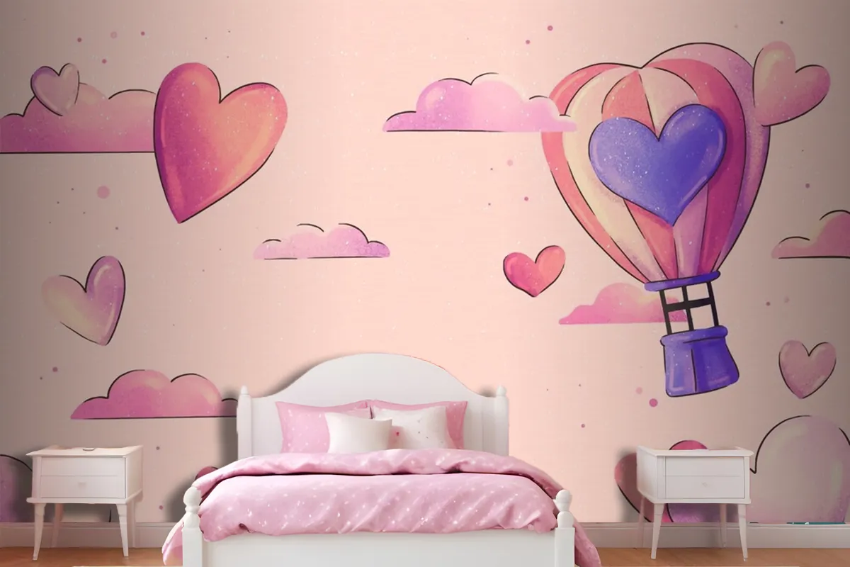 Watercolor Valentine'S Day Background Girl Wallpaper Mural