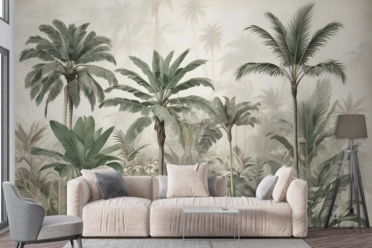 Watercolor Vintage Tropical Forest Wallpaper Mural