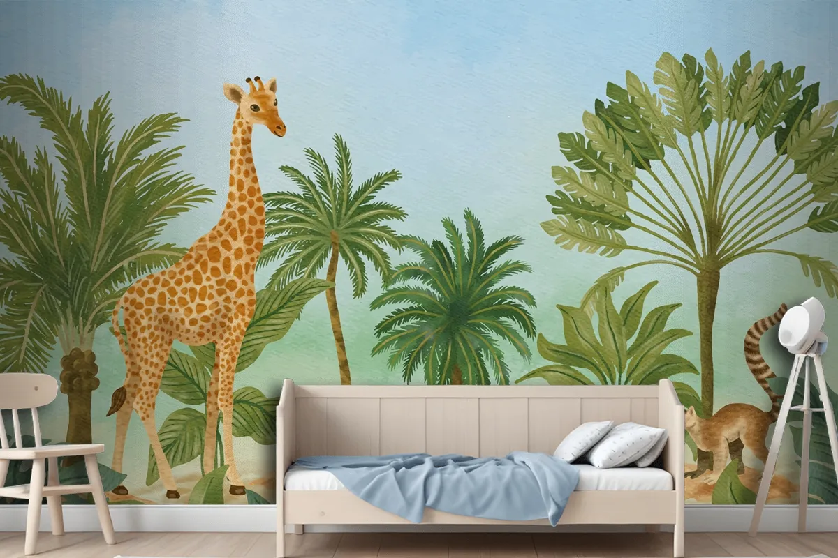 Watercolor Wildlife Background Boys Wallpaper Mural