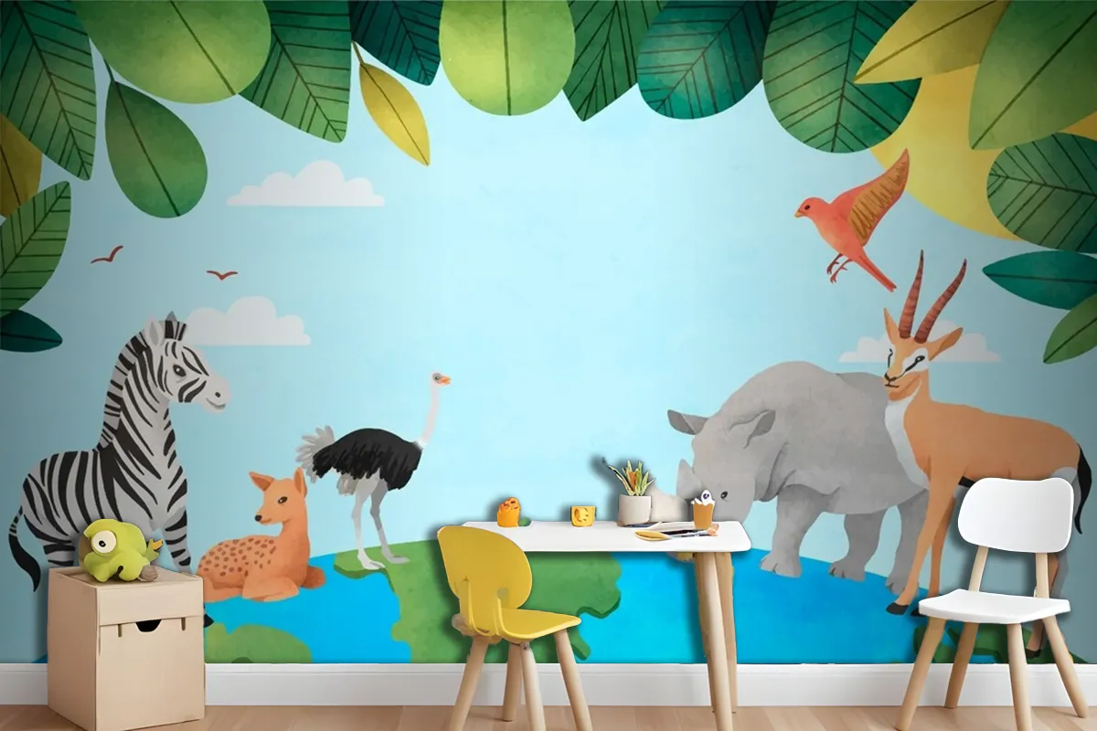 Watercolor World Animal Day Background Wallpaper Mural