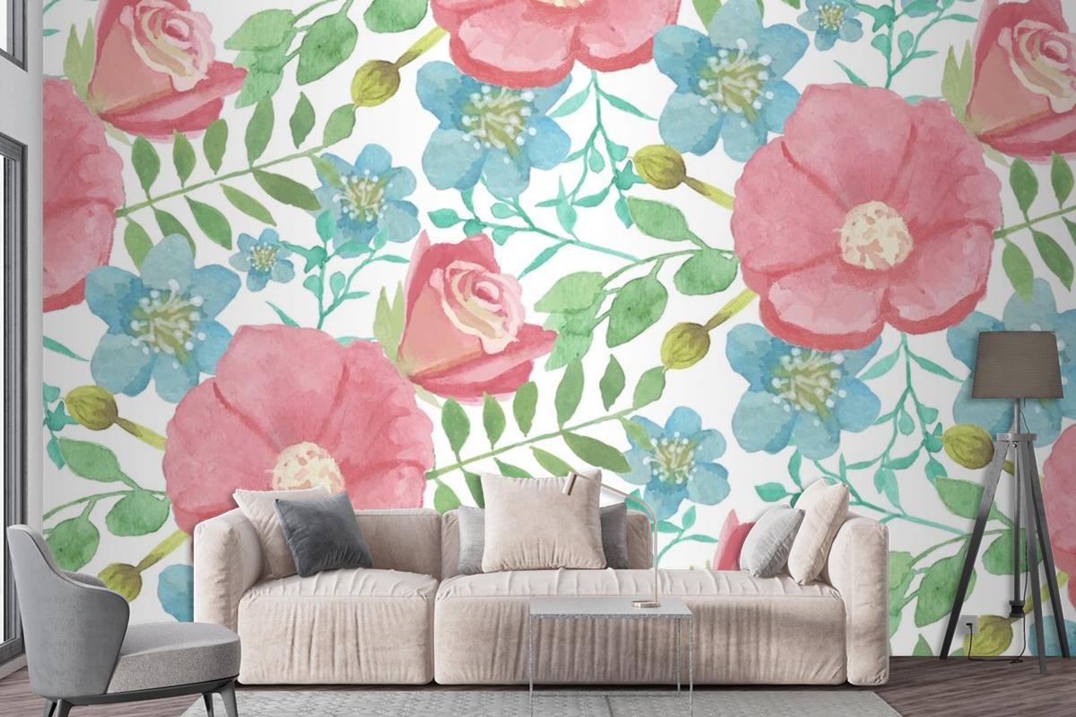 Watercolour Floral Background With Soft Colours Wallpaper Mural