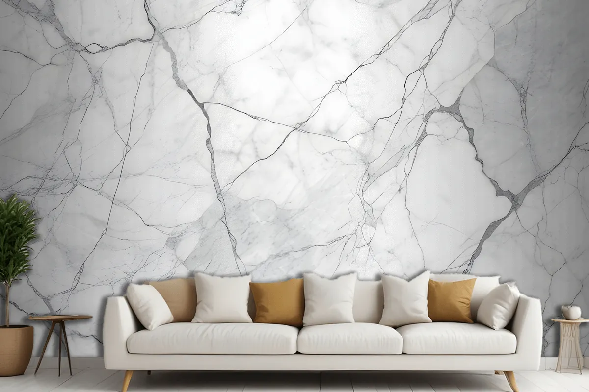 White Marble Texture With Gray Veins Wallpaper Mural