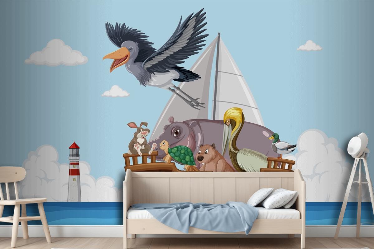 Wild Animals On A Boat Wallpaper Mural