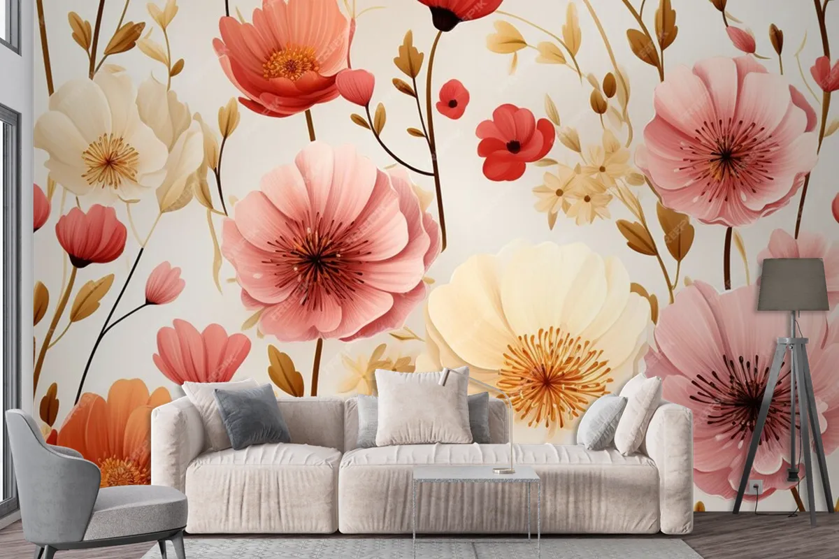 Wild Flowers Seamless Pattern Wallpaper Mural