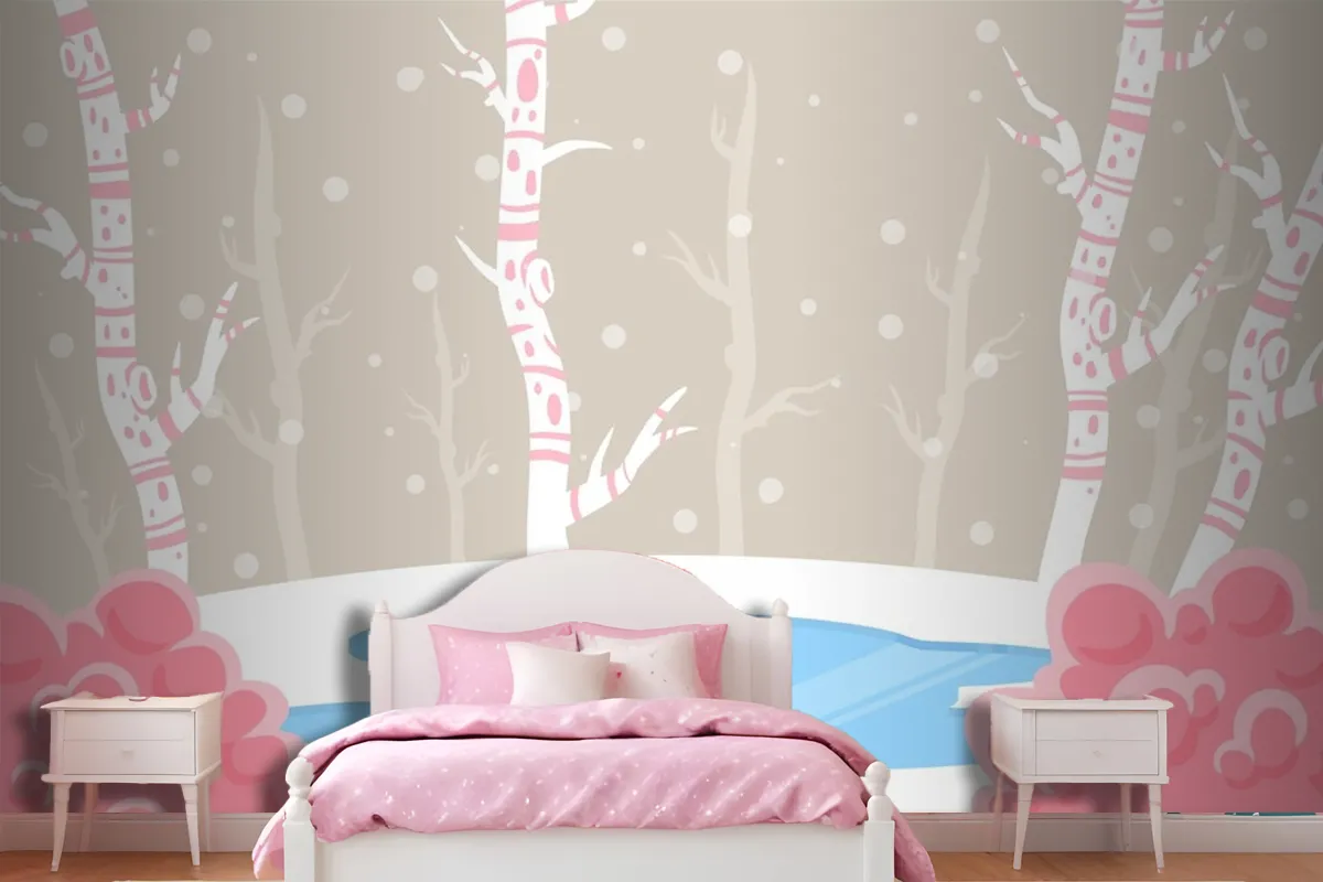 Winter Concept In Hand Drawn Wallpaper Mural