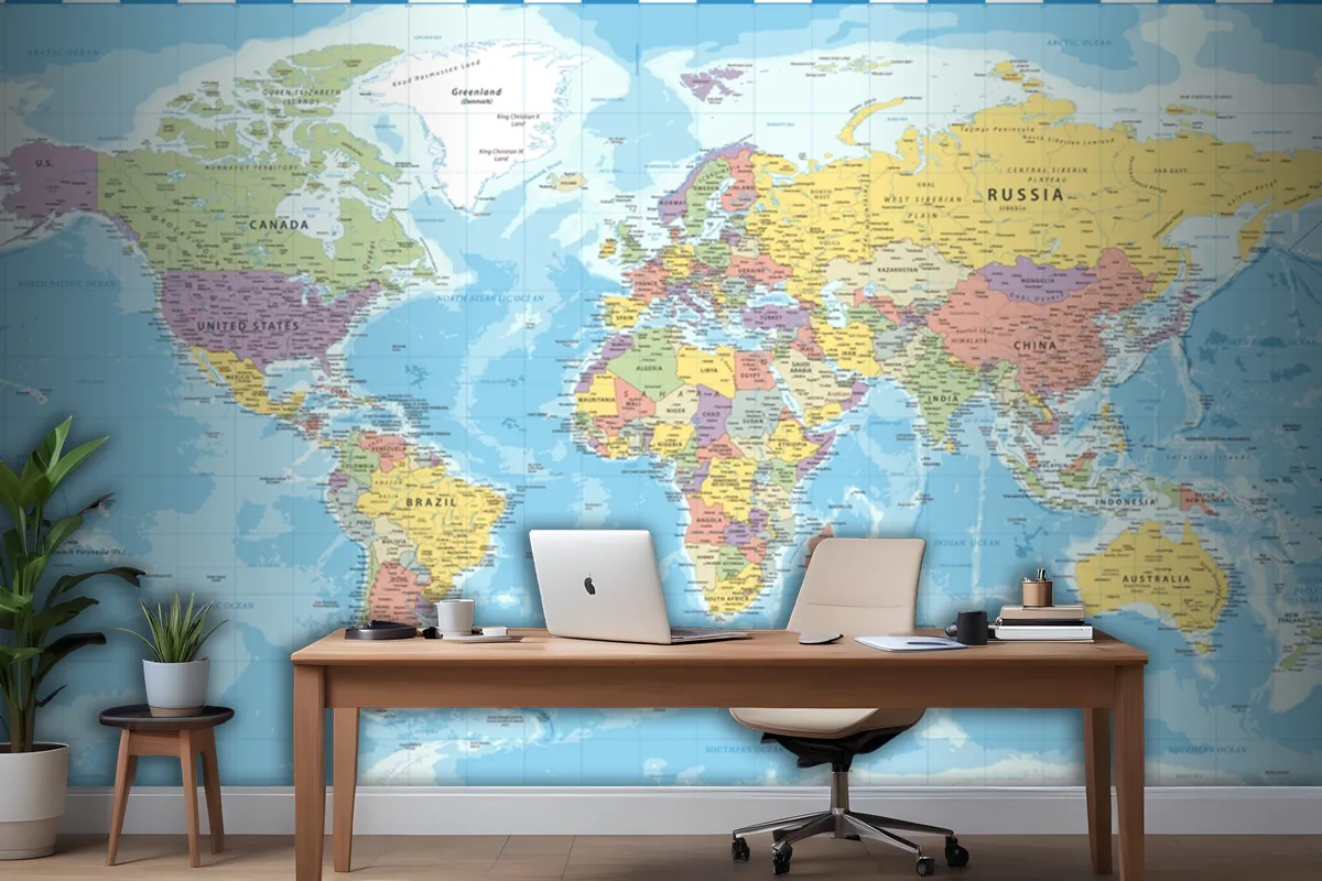 World Map Classic Color Political Wallpaper Mural