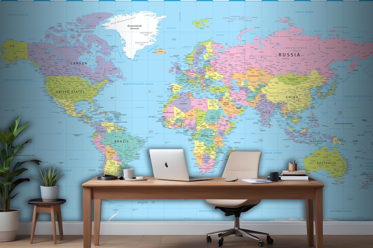 World Map Color Political Wallpaper Mural