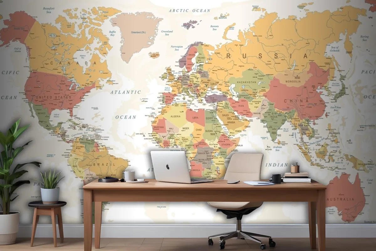 World Map Names Wallpaper Mural