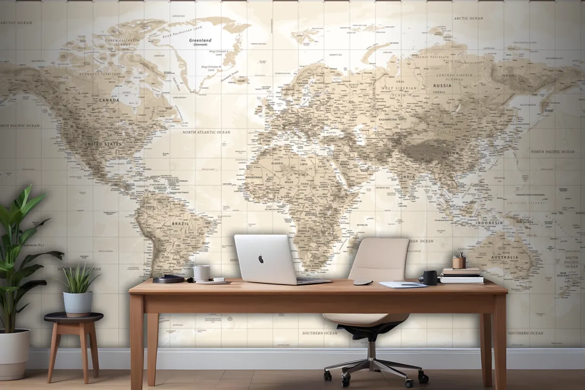 World Map Physical Vintage Retro Old Style Wallpaper Mural