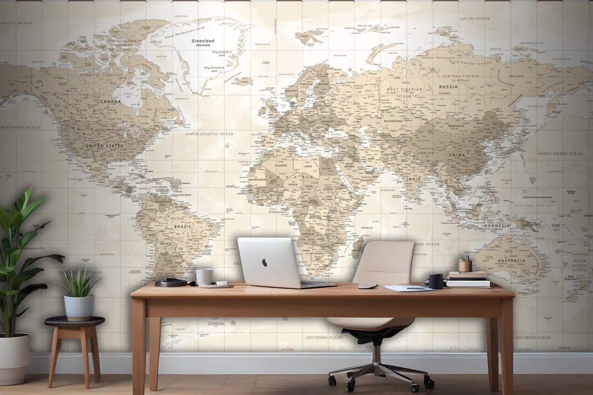 World Map Political Vintage Retro Old Style Wallpaper Mural