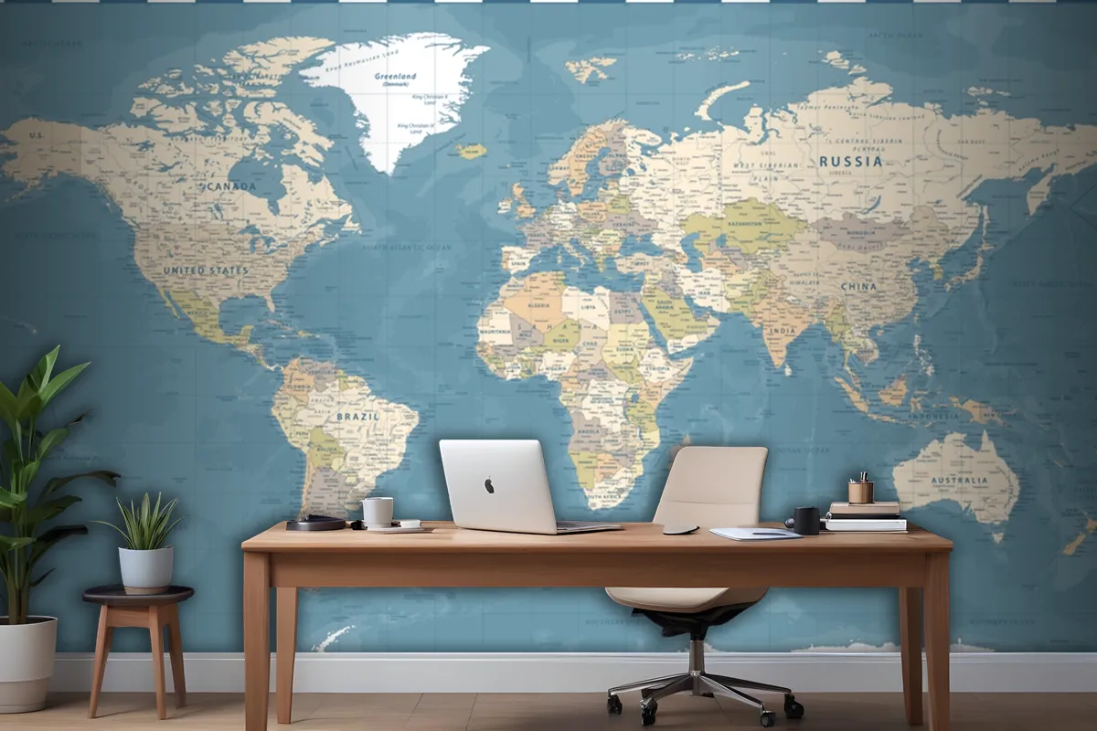 World Map Vintage Dark Political Wallpaper Mural