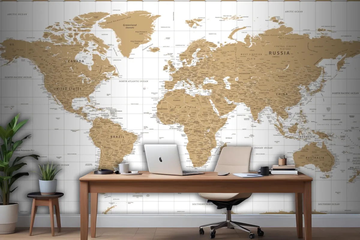 World Map Vintage Golden Political Wallpaper Mural