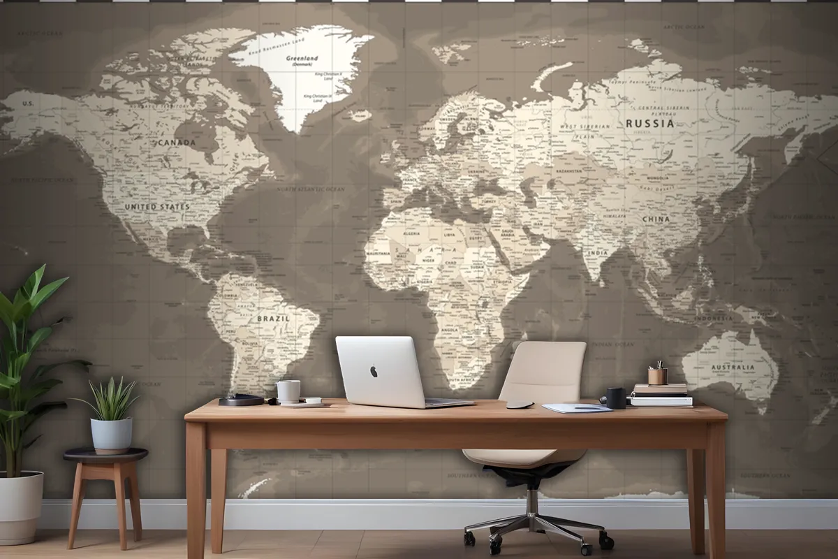 World Map Vintage Political Brown Wallpaper Mural