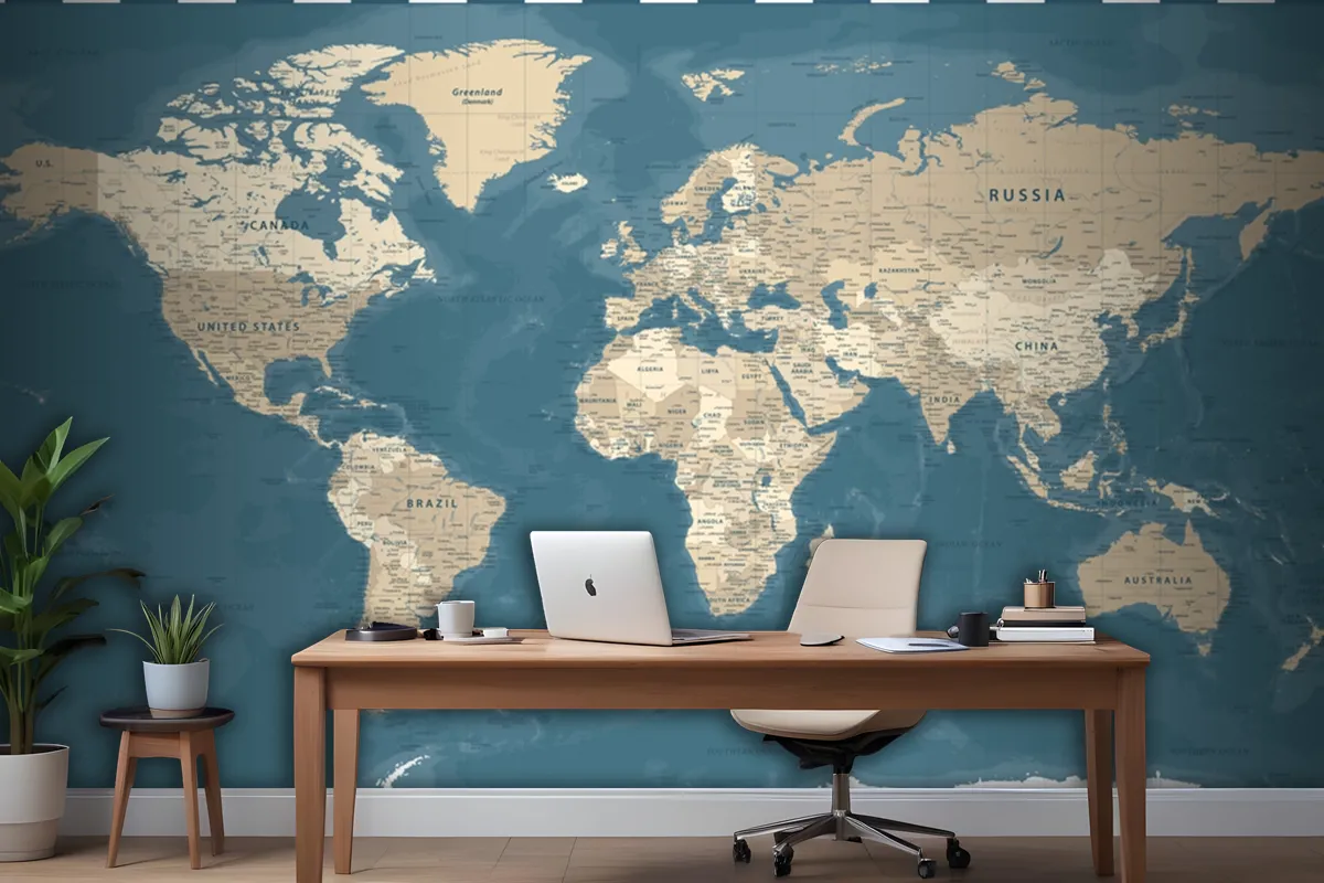 World Map Vintage Political Dark Wallpaper Mural