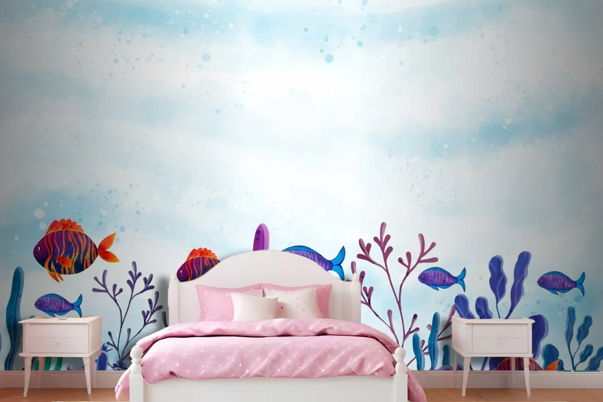 World Oceans Day Watercolor Background Wallpaper Mural