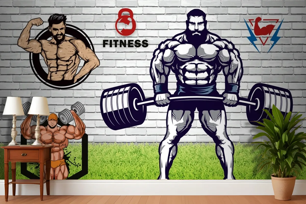 Yeşil Çim Halter Gym Fitness Duvar Kağıdı