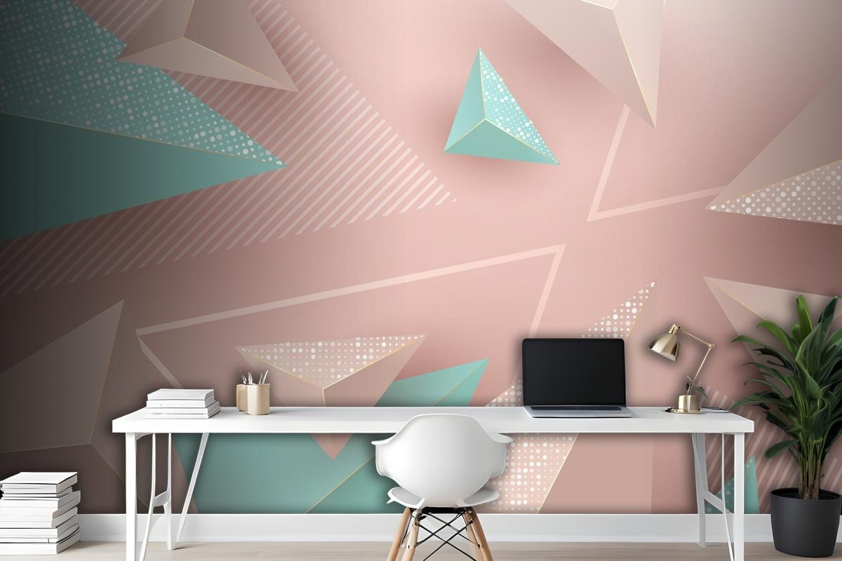 Realistic Background With Pink And Green Triangles Wallpaper Mural