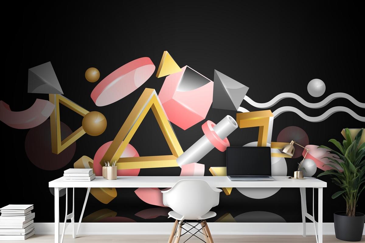 Realistic 3D Shapes Floating Wallpaper Mural