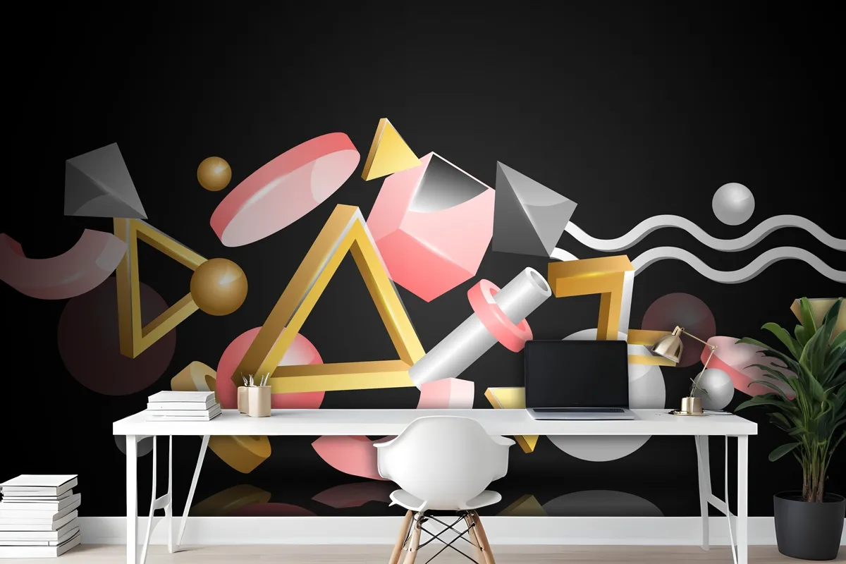 Realistic 3D Shapes Floating Wallpaper Mural