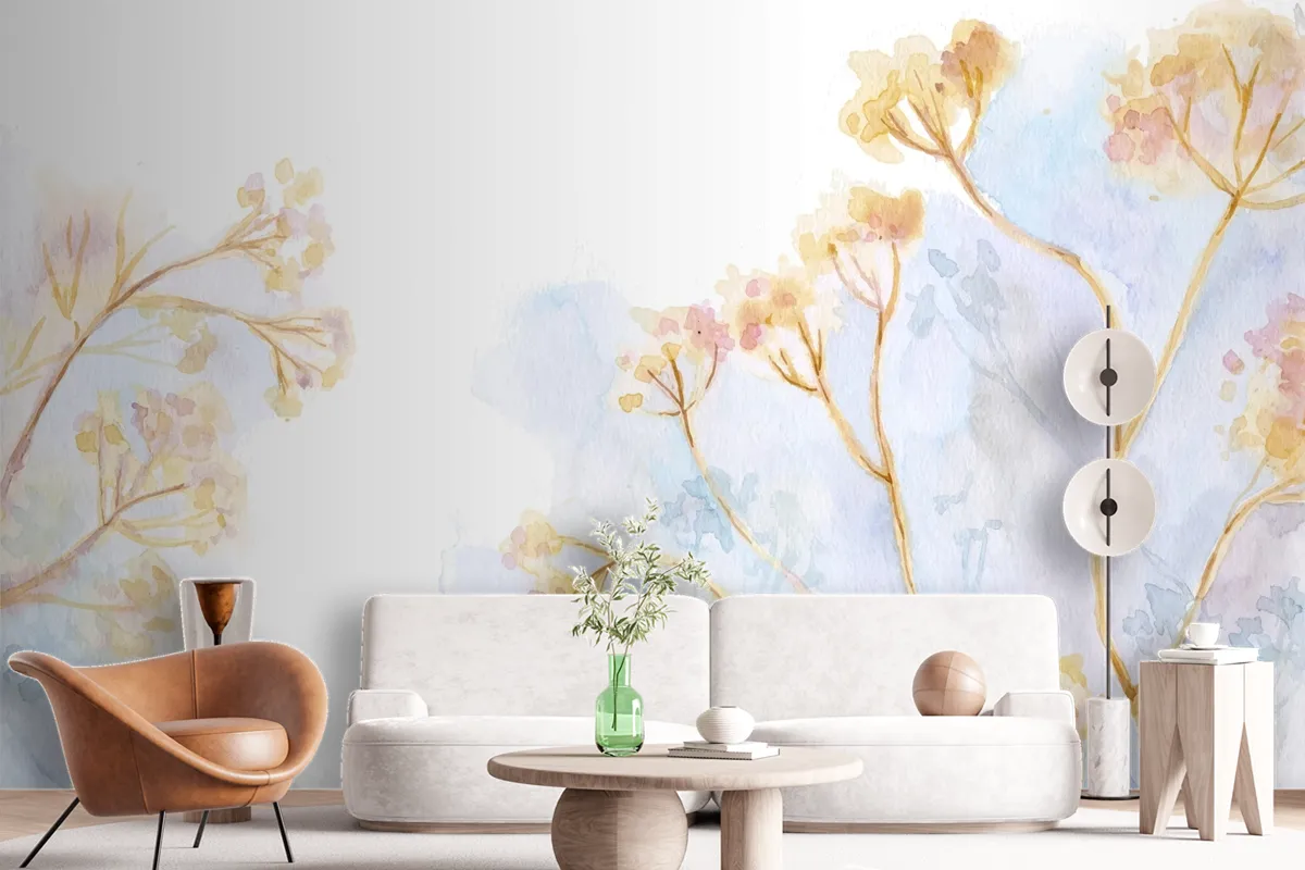 Hand Painted Watercolor Nature Background Wallpaper Mural