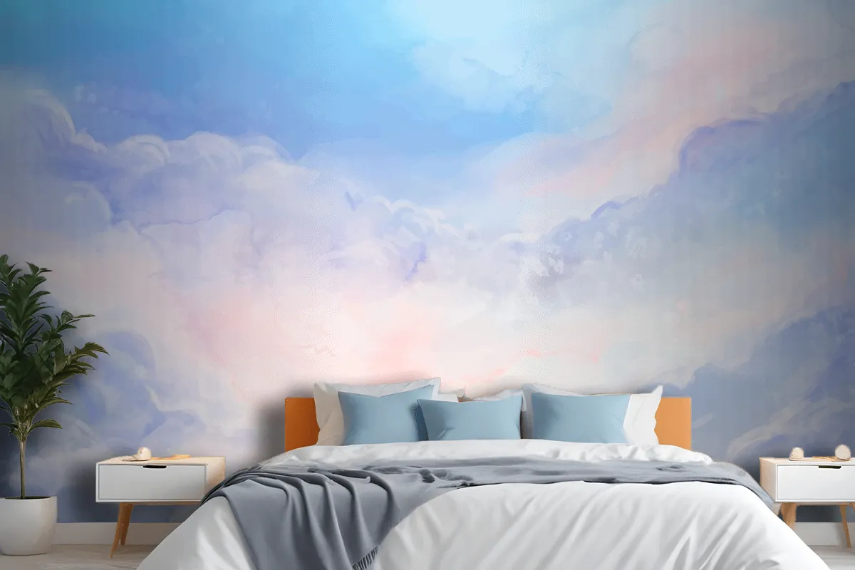 Hand Painted Watercolor Pastel Sky Bedroom Wallpaper Mural