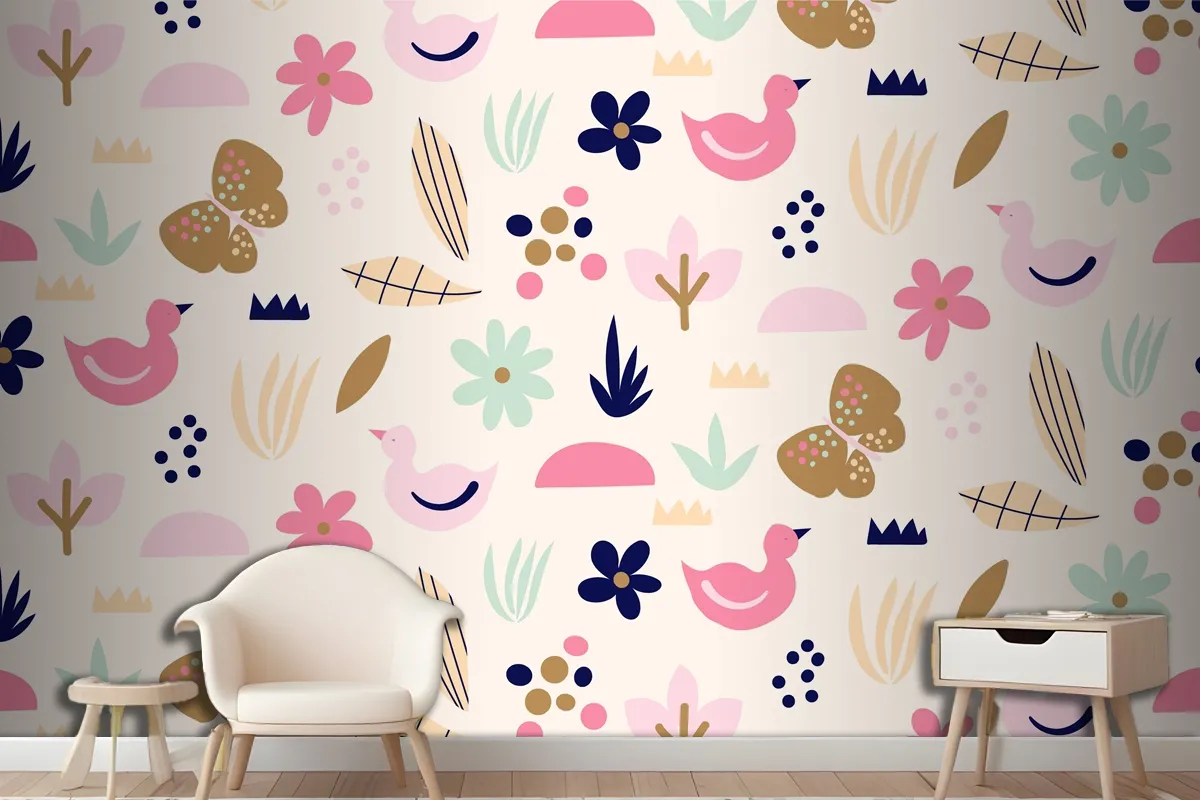 Flat Scandinavian Design Pattern Wallpaper Mural