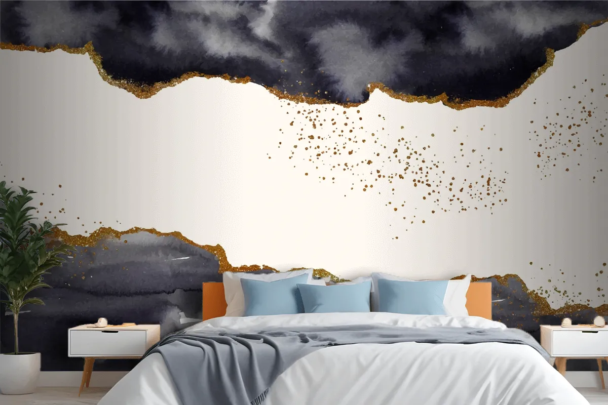 Watercolor Painted Background With Gold Elements Wallpaper Mural