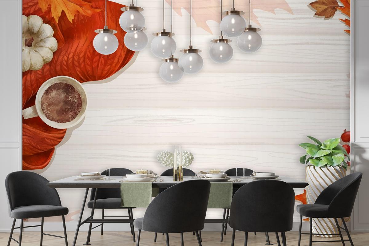 Watercolor Autumn Background Dining Room Wallpaper Mural