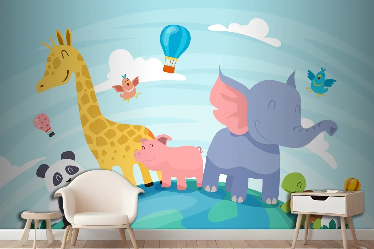 Flat World Animal Day Background Wallpaper Mural