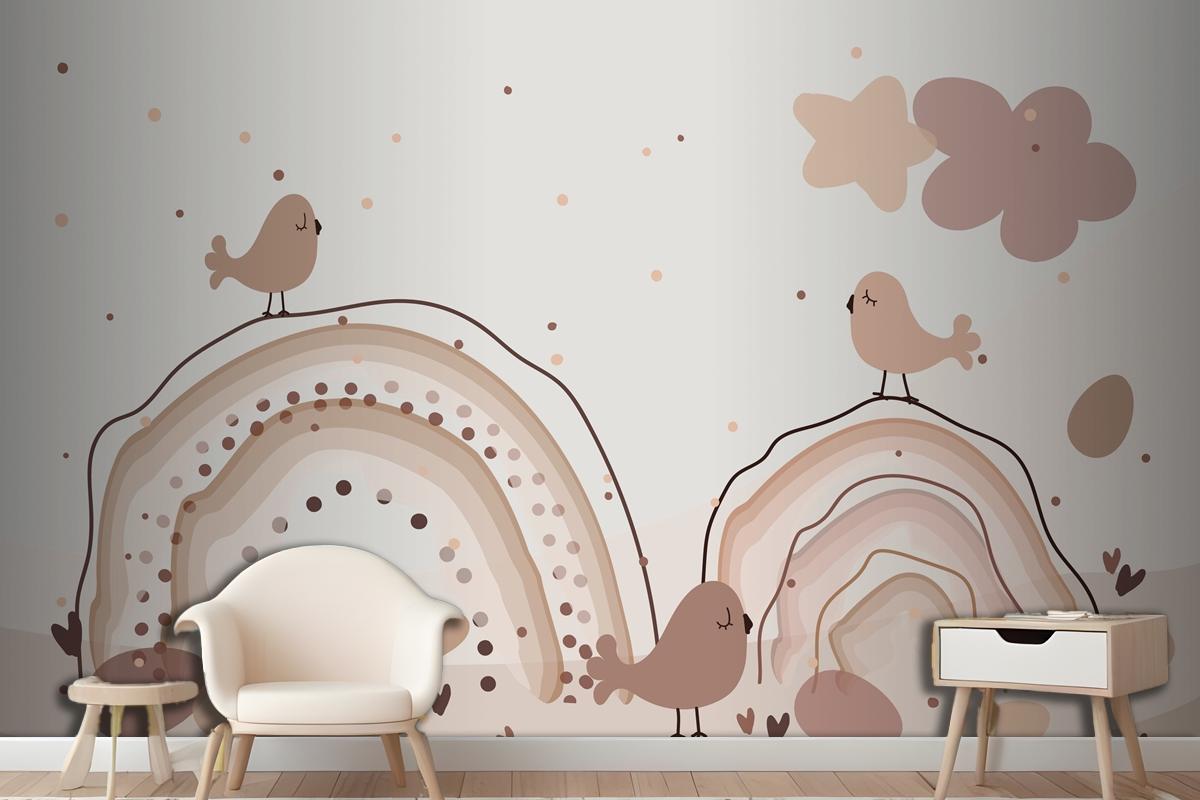 Watercolor Rainbow Happy Easter Beige Wallpaper Mural