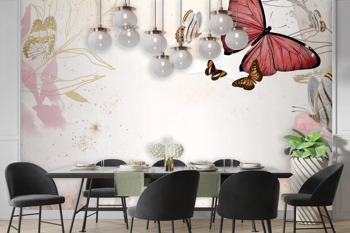 Butterfly Background Aesthetic Border With Flowers  Wallpaper Mural