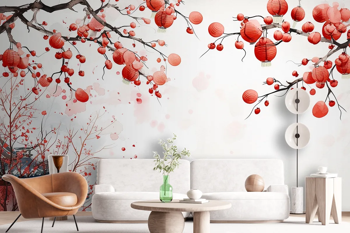 Abstract Watercolor Of Chinese New Year Element Decorative Wallpaper Mural