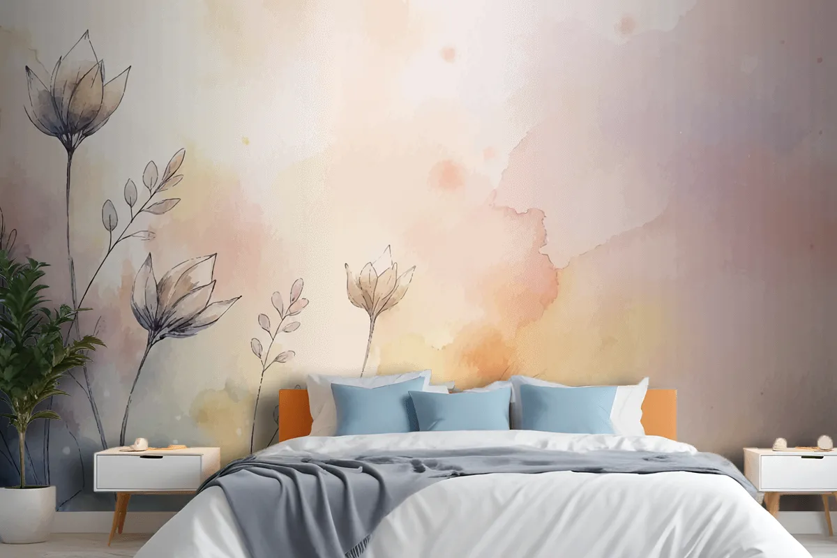 Soft Pastel Floral Watercolor Background Wallpaper Mural