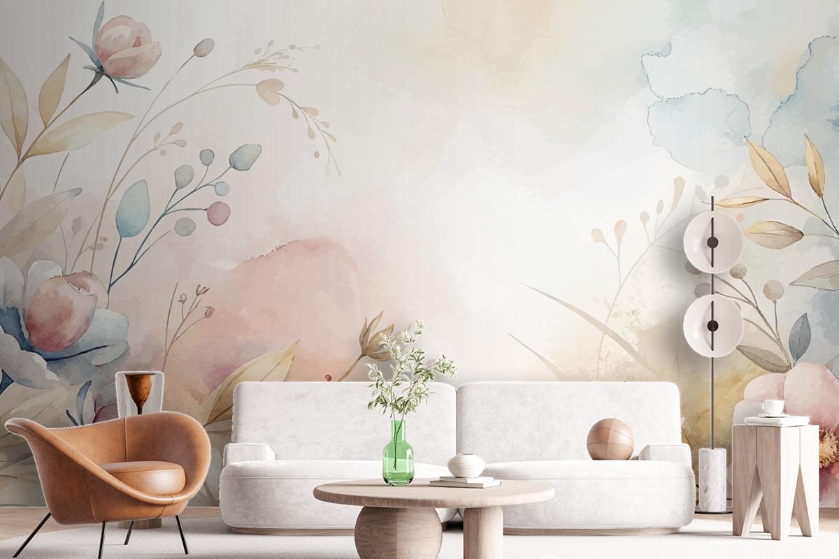 Floral Watercolor Silhouette Background Wallpaper Mural