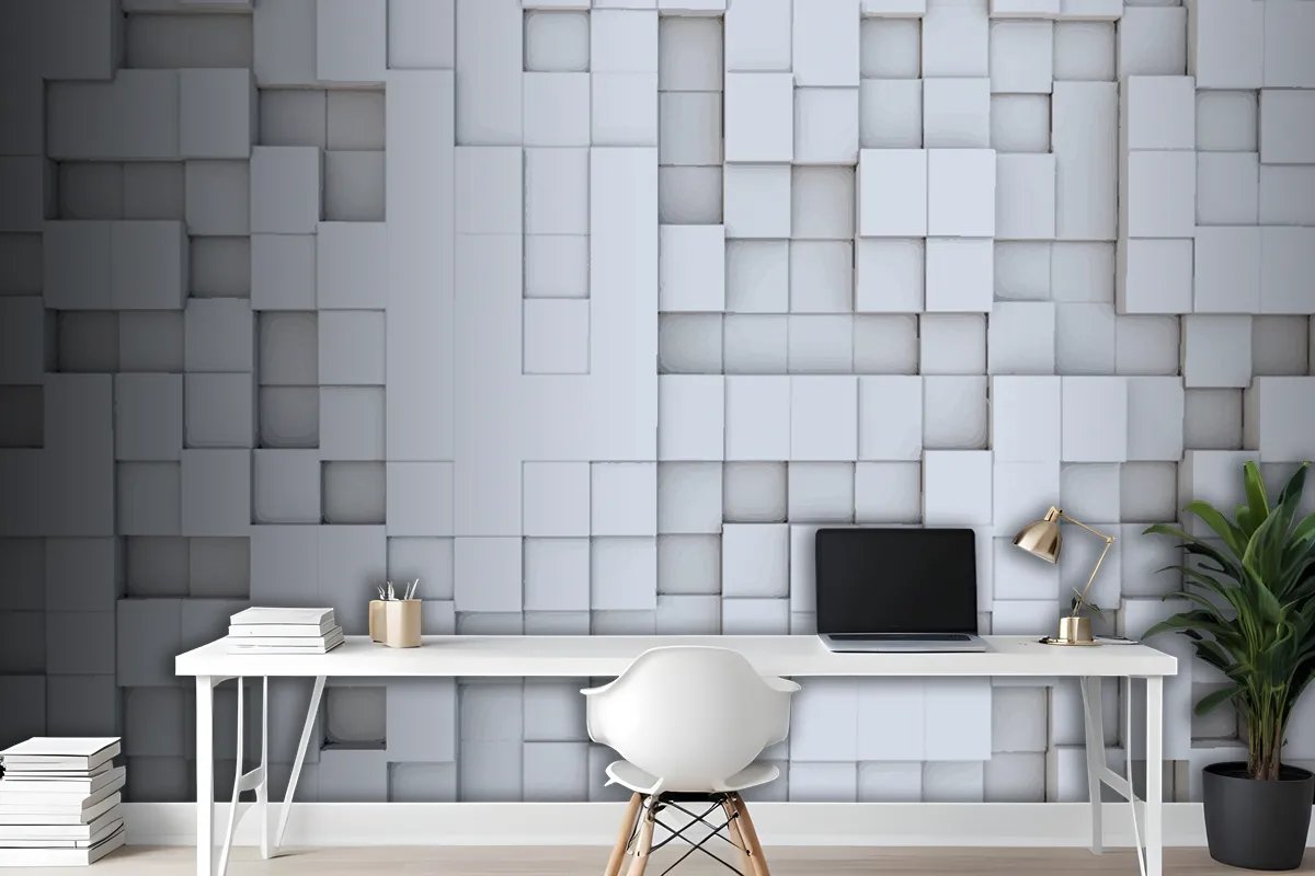 Realistic 3D Squares Geometric Wallpaper Mural