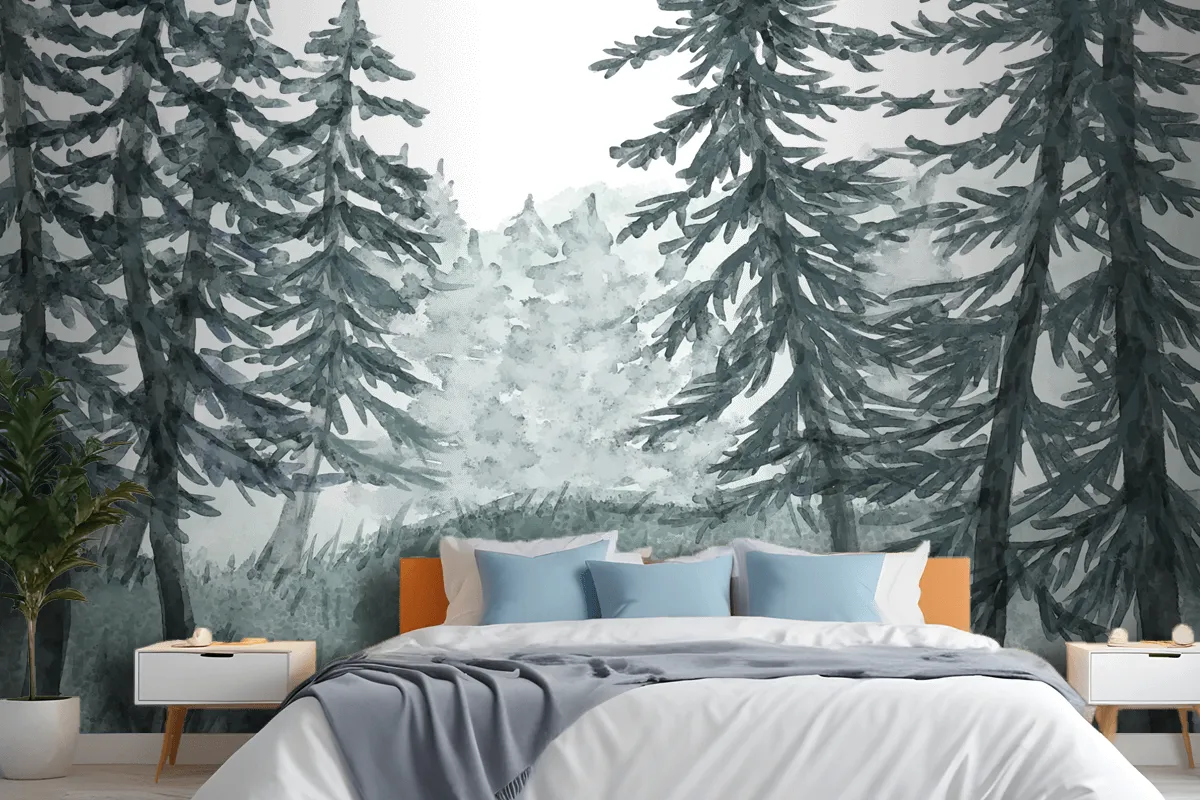 Watercolor Forest Landscape Wallpaper Mural