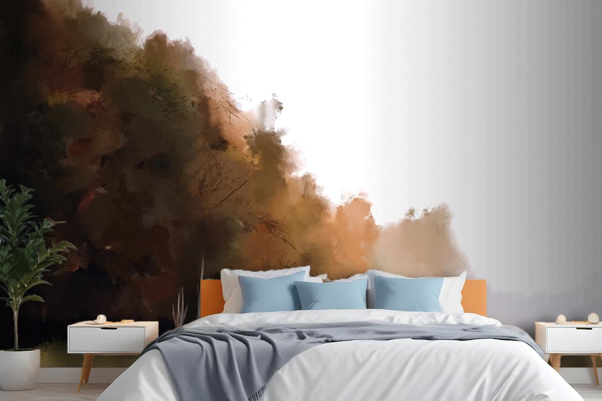 Watercolor Autumn Landscape Wallpaper Mural