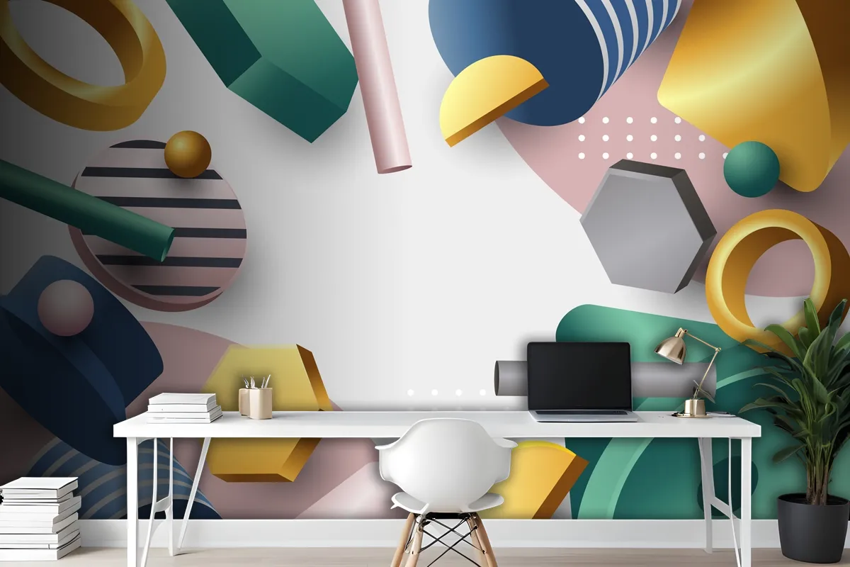 Gradient 3D Geometric Wallpaper Mural