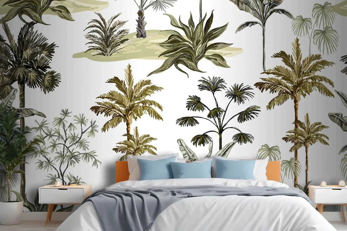 Beautiful Tropical Vintage Hawaiian Palm Trees Wallpaper Mural